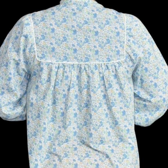 Vintage HukAPoo Gown Blue Floral Robe Prairie Country House Coat Maxi Size Small - Picture 5 of 14